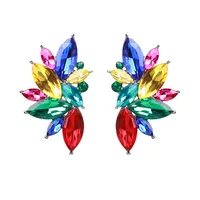 

Husuru Oval Leaf Shape Pineapple Teardrop Cluster Crystal Flower Design Stud Earrings For Women Girls Wedding Banquet Dailywear