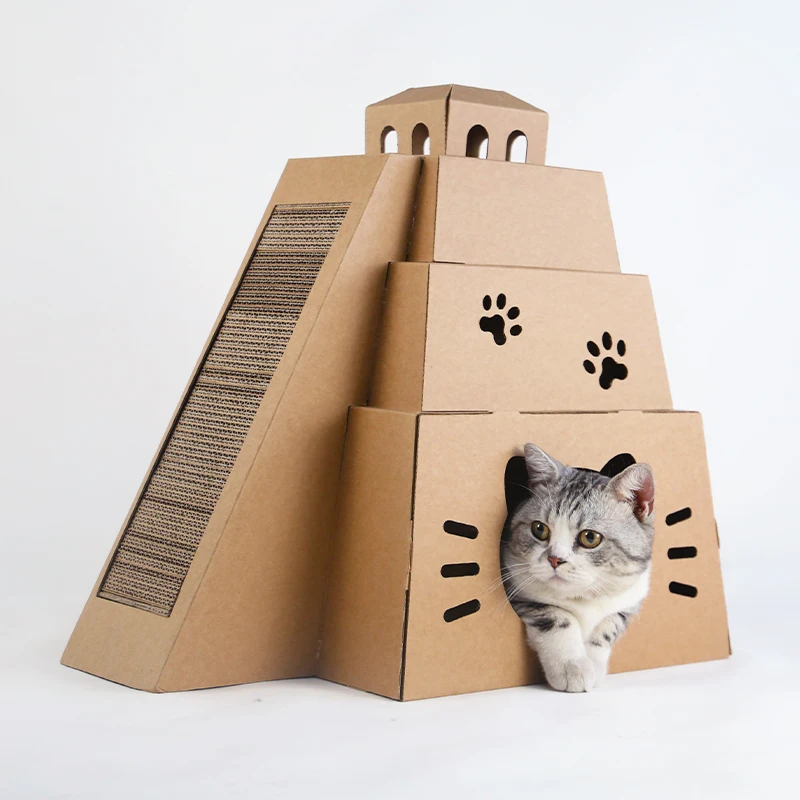 

Pet Products Paper Cat House cardboard furniture luxury scratcher accessories cages room carton corrugated scratching beds