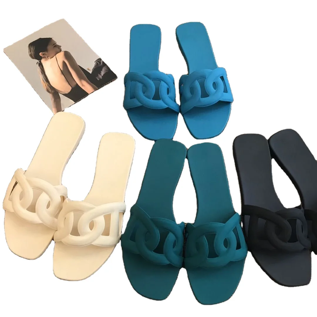 

2021 OEM Custom Logo Newest Women's Slippers Pvc Footwear Aloha Sandal Ladies Flat Slippers One Tong Jelly Slides, Picture
