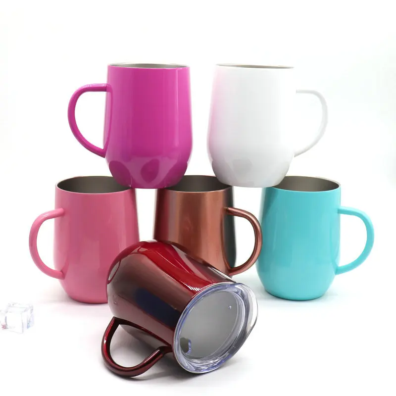 Eco-friendly double wall milk drinking beer cup creative egg shape mug stainless steel food grade coffee tumbler with handle