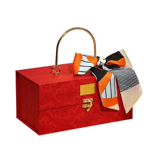 

Wholesale custom LOGO red green orange leather square flap candy flowers cosmetics perfume portable tote gift box