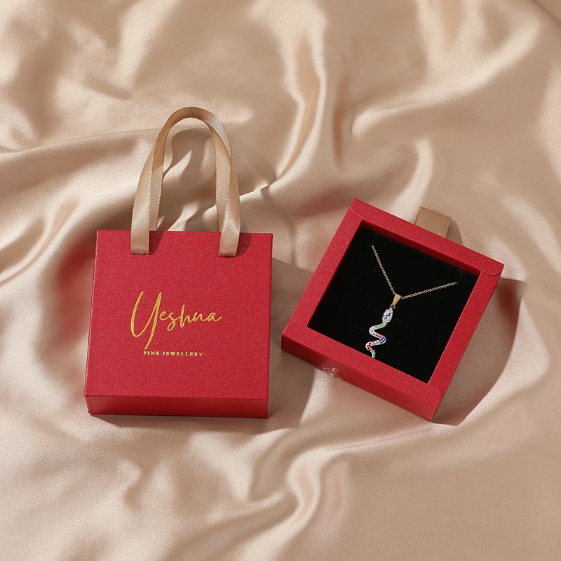 Wholesale Custom Design Sliding Out Drawer Box Gift Box for Jewelry Necklace Ring Earring Storage Retail Box with Ribbon Handle