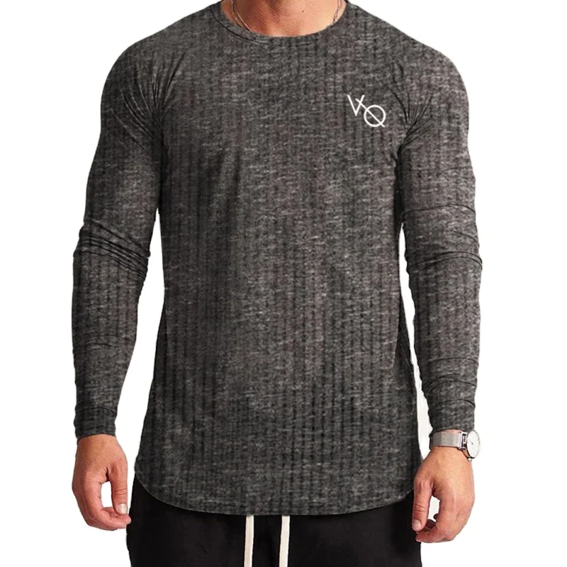 

Hot sale high quality athletic wear long sleeve t shirt custom mens muscle fit workout gym t shirts for men