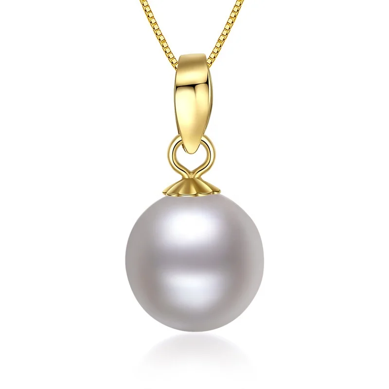 

Elegant 8-9mm 3A grade 18K Pure Yellow Gold Real Natural Seawater Japanese Akoya Freshwater Pearl Pendant Necklace, 18k gold