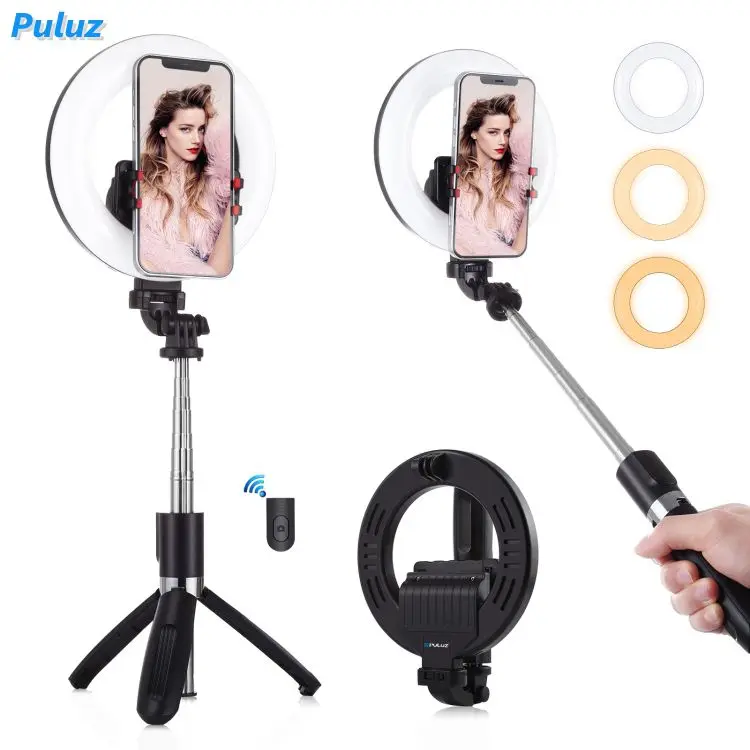 

3 in 1 PULUZ 6.3 inch 16cm LED Ring Light with Phone Holder Photography Selfie Stick Tripod Stand live streaming equipment
