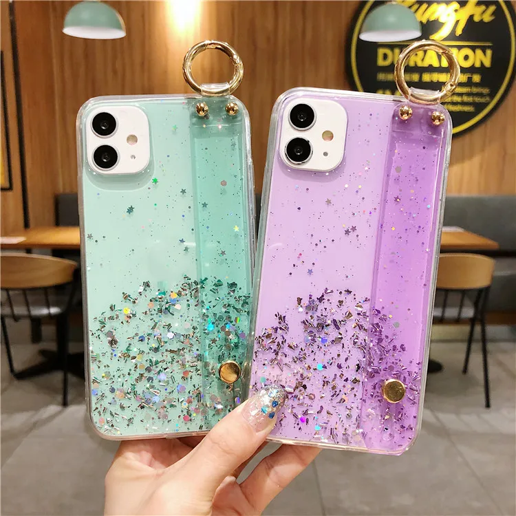 

Wrist Strap Glitter Case For Iphone 11 Pro Max Cases Silicon Bumper For Iphone SE 2020 7 8 XR Cover