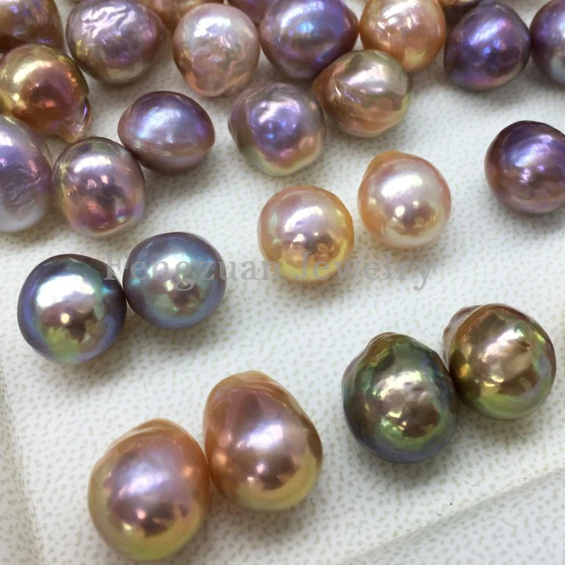 

Metal color Natural freshwater pearls 10mm-12mm NO hole Hot Sale Loose Colorful Baroque Loose Pearls