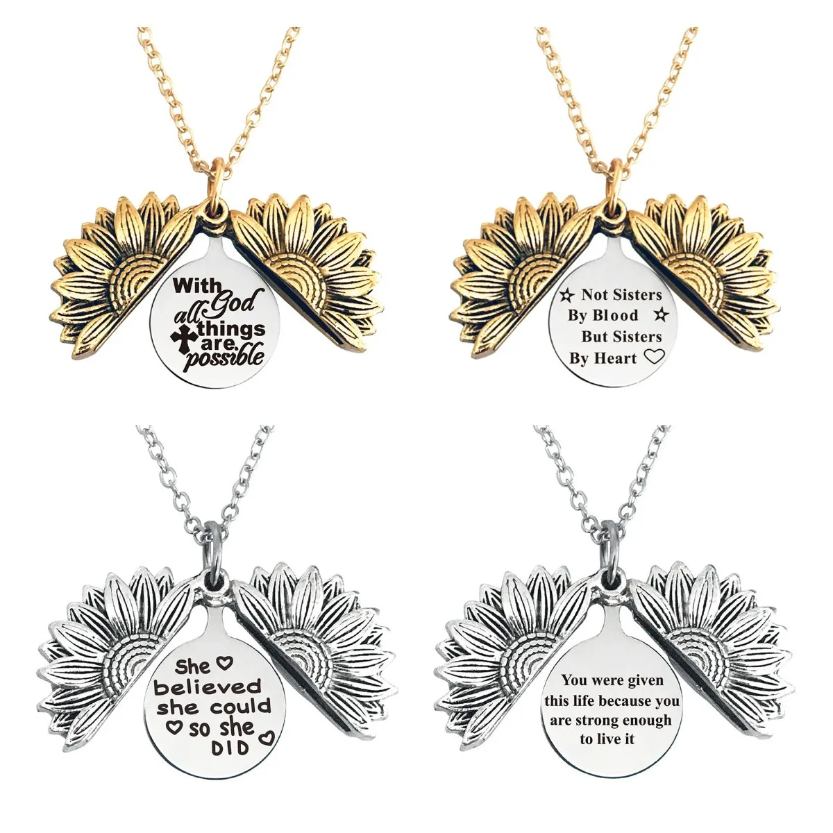 

Stainless Steel She believed she could so she did Not sisters by blood but sisters by heart Sunflower Locket Pendant Necklace, Multi-colors/accept custom colors