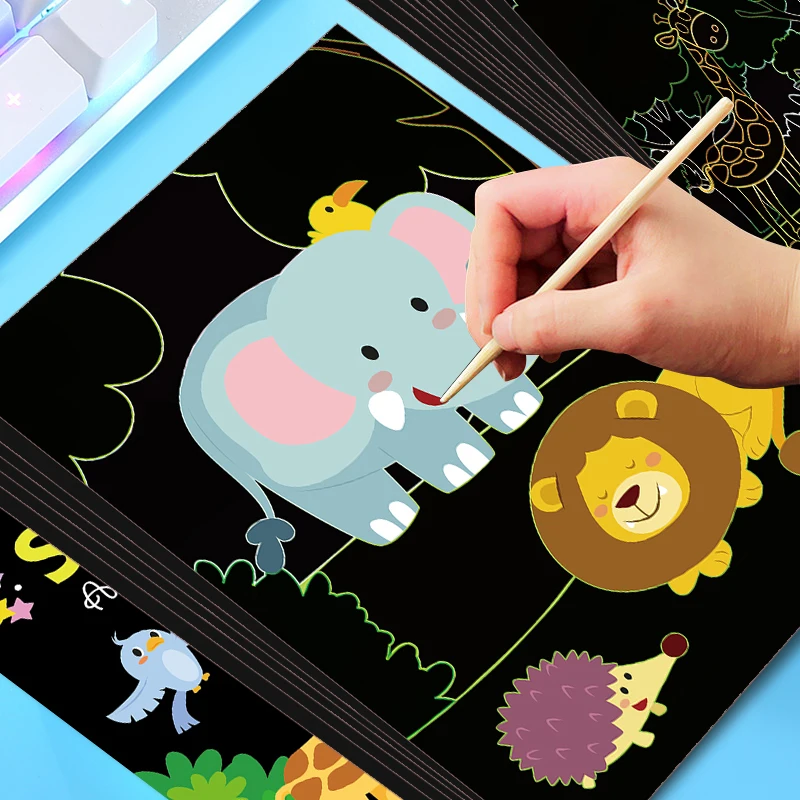 Children DIY Scratch Art Paintings Children Scratch Drawings Children Educational Diy Rainbow Playing Scratch Card Paper