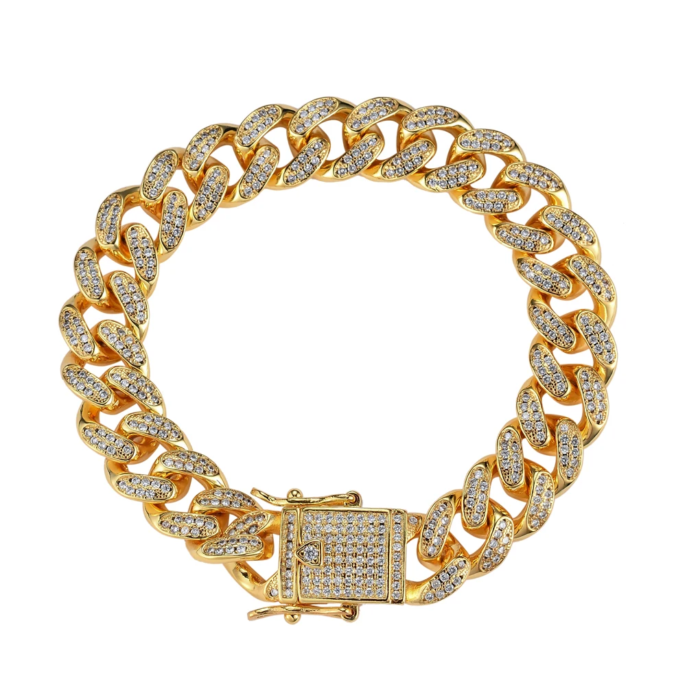 

BB005B Clearance Sale 12mm 7inch 8inch Brass Iced Out Bling Chain Bracelet Jewelry CZ Cuban Bracelet hip hop