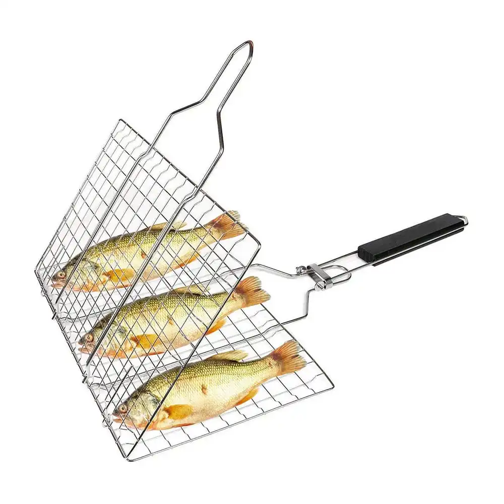 BBQ Grilling Basket Outdoor Stainless Steel Meat Fish Barbecue Grill Steak Mesh 
