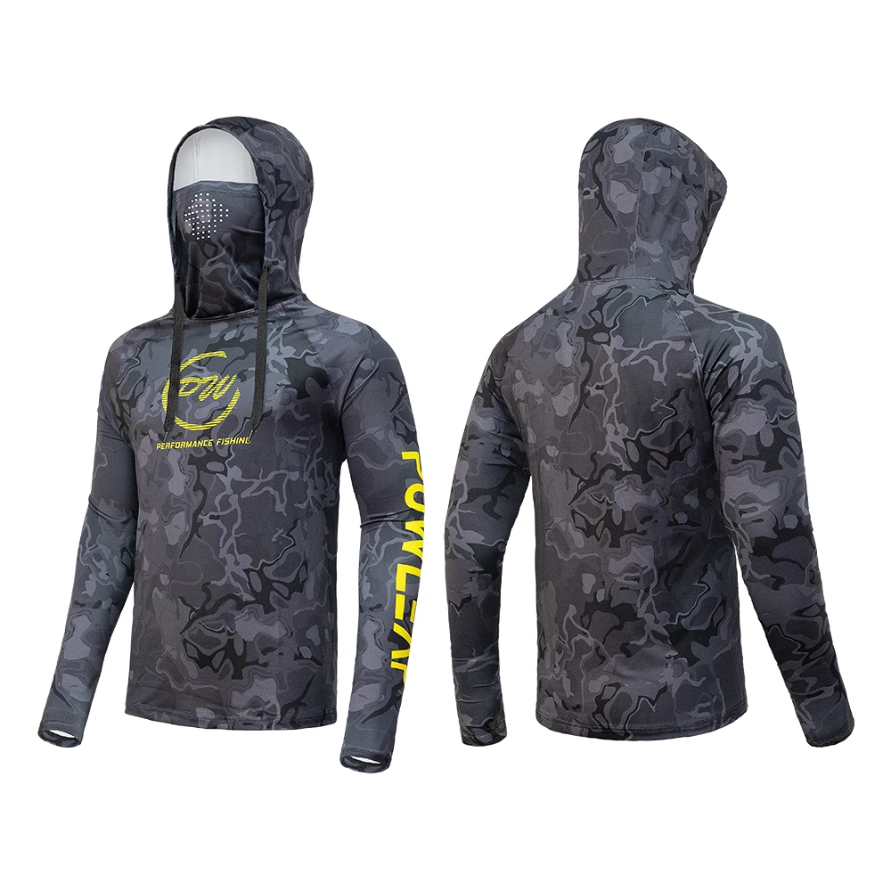 

Wholesale Fishing Hoodie With Face-Mask Upf50 Sunblock Shirt Fishing Hooded Long Sleeve With Drawstrings Pocket Fishing Apparel, Custom patterns designs