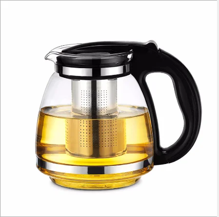 

Flower teapot high temperature resistant thick bubble teapot stainless steel filter tea leak large capacity glass teapot, Clear