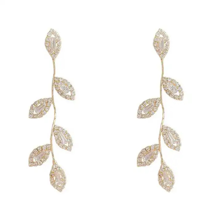 

2021 new Korean exaggerated leaf earrings female trendy luxury high-end tassel earrings S925 silver post earrings