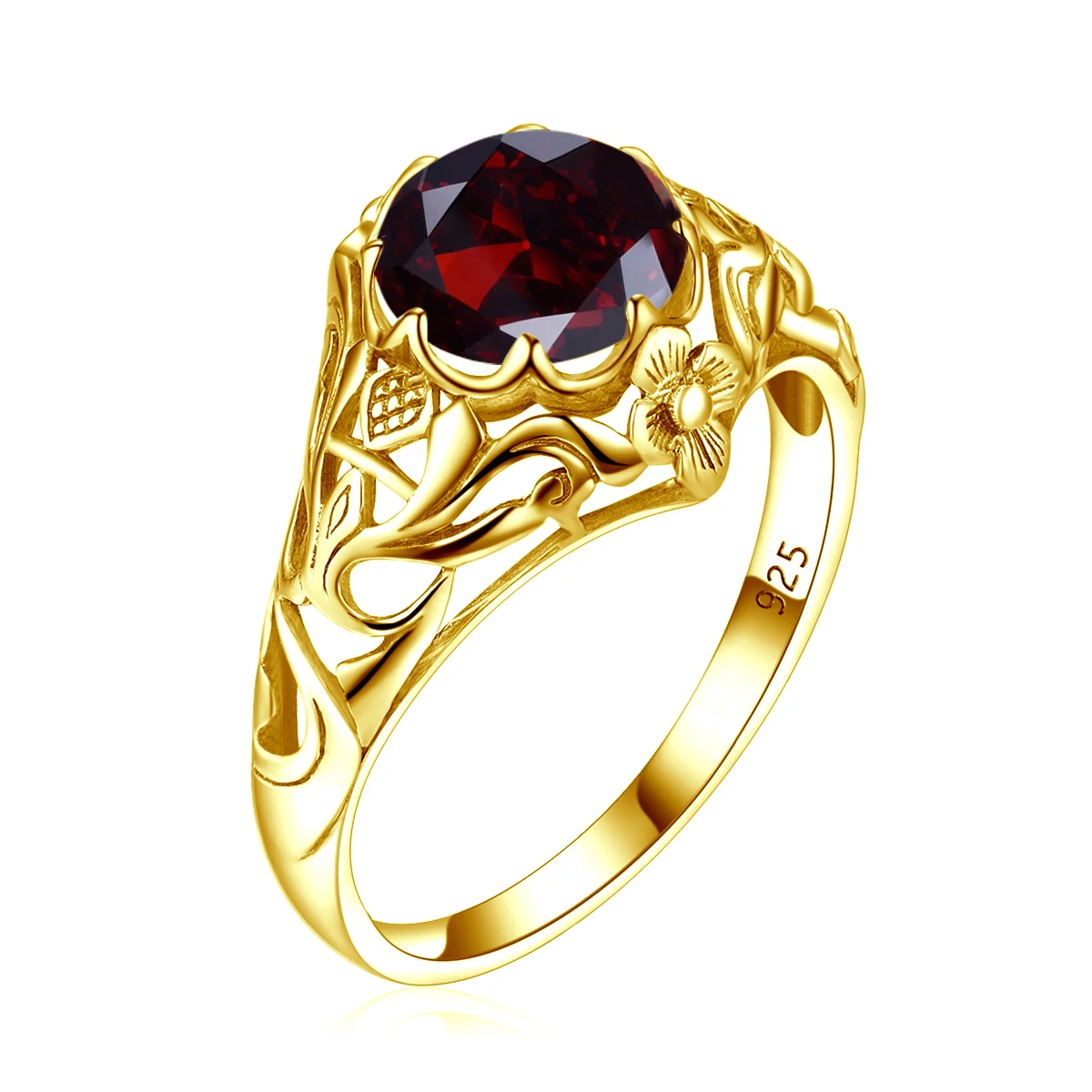 

Vintage Turkey 24K Gold Garnet Rings Women Red Gemstone Real 925 Sterling Silver Ring Wedding Party Gold Silver Jewelry