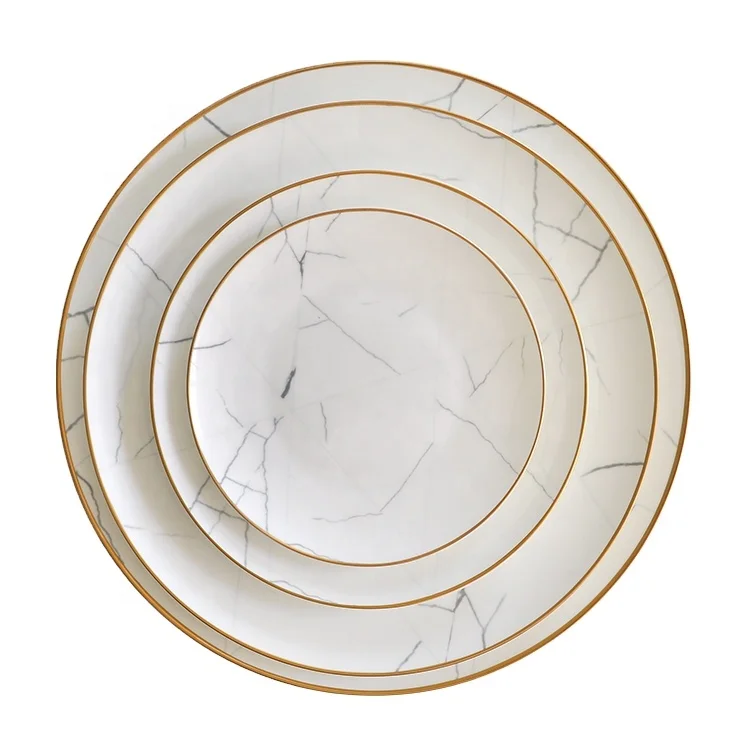 

Hotel Restaurant Catering Gold Rim Bone China Chargers Plate Wholesale Ceramic White Wedding Dinner Plate
