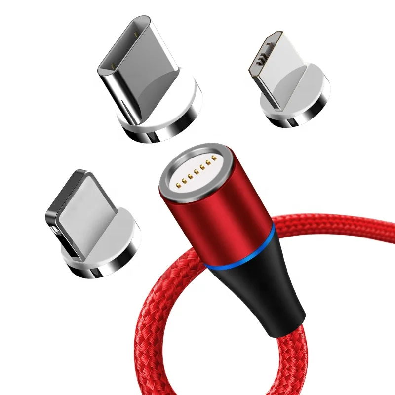 

3A fast charging magnetic 3 in 1micro usb c charger data cable 100cm logo customized nylon braided type-c cable for iphone 11, Black silver blue red
