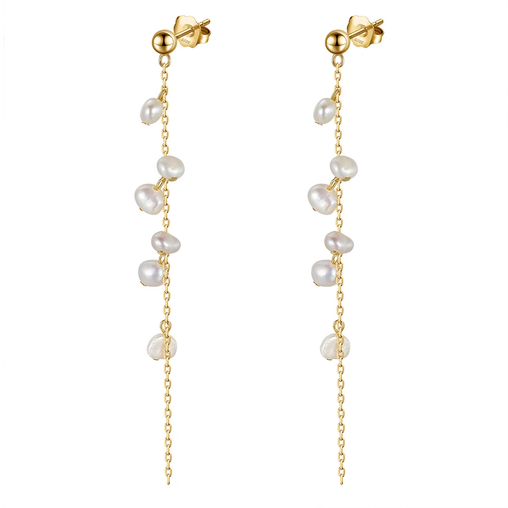 GPE08 RINNTIN Handmade Personality Branch Tassel Earings 925 Silver 14K Gold Plated Real Cultured Pearl Earrings for Women