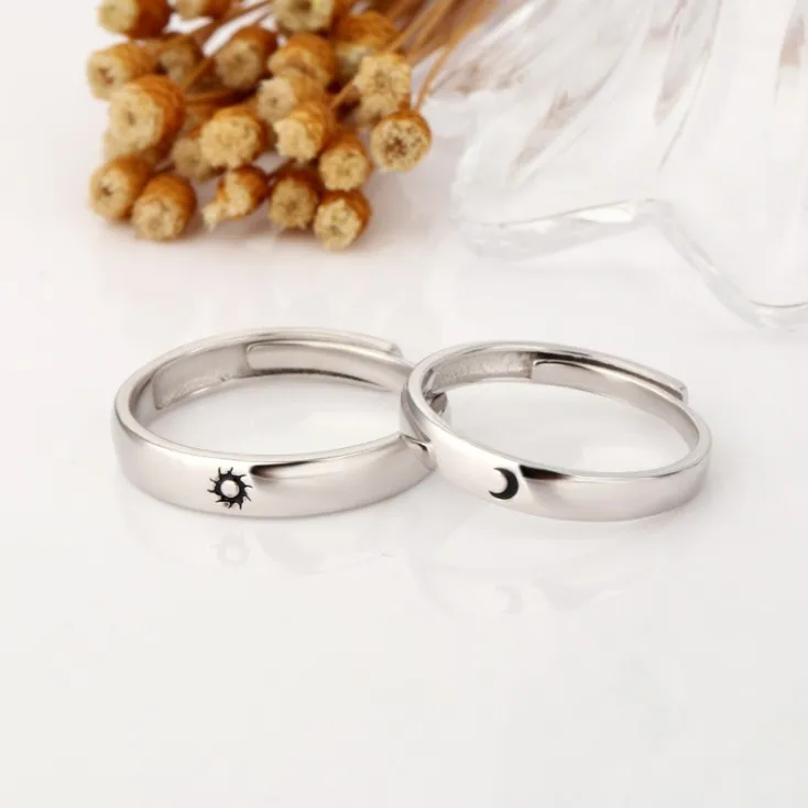 

NEULRY 2021 Hot Selling ins Sun Moon Love Shining Valentines Day Gifts Adjustable Couple Ring, Silver