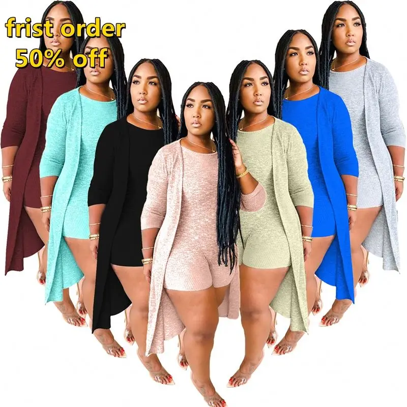 

2018 Solid Waistcoat Short Jumpsuit Cropped Cardigan 2 Piece Set Plus 3XL Autumn Winter women Fashion bodysuit jumpsuits women