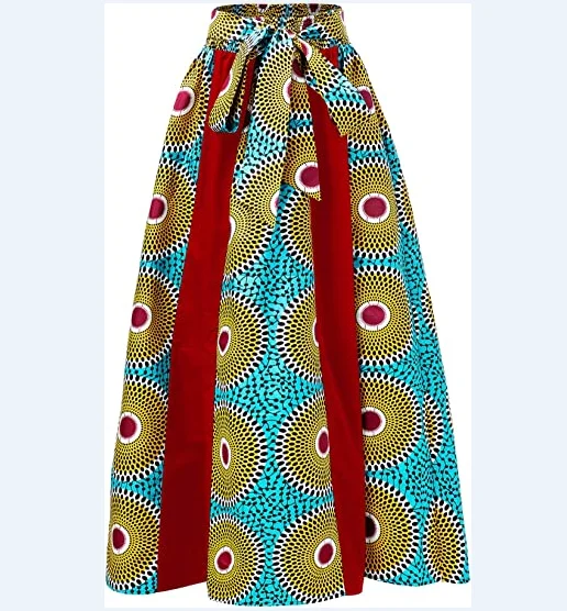 

Dropshipping New Design african clothes for women dresses Print Waist Long Cotton Skirt african kitenge dress designs woman, As shown