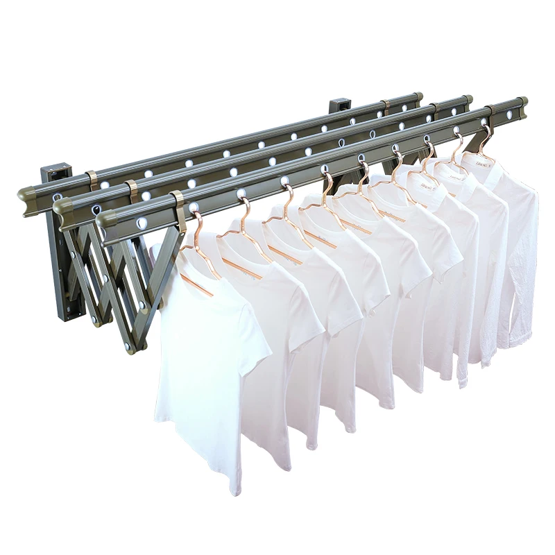 

Customizable Luxury aluminum wall mount hanging clothes rack push pull folding clothes drying hanger Balcony villa clothes rack