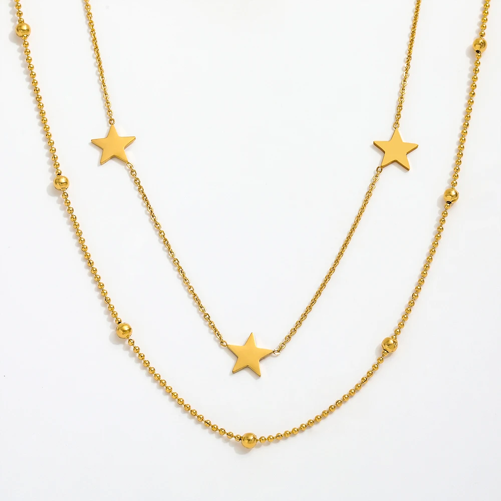 Joolim Jewelry 18K Gold Plated Double-layer Pentastar Necklace Dainty Necklace