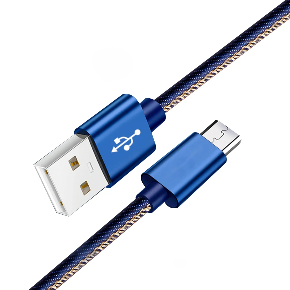 

1m/2m Denim braided 5V2.4A Micro usb data cable Fast Charging Mobile Phone cord for Samsung Xiaomi Huawei, Blue/black/red