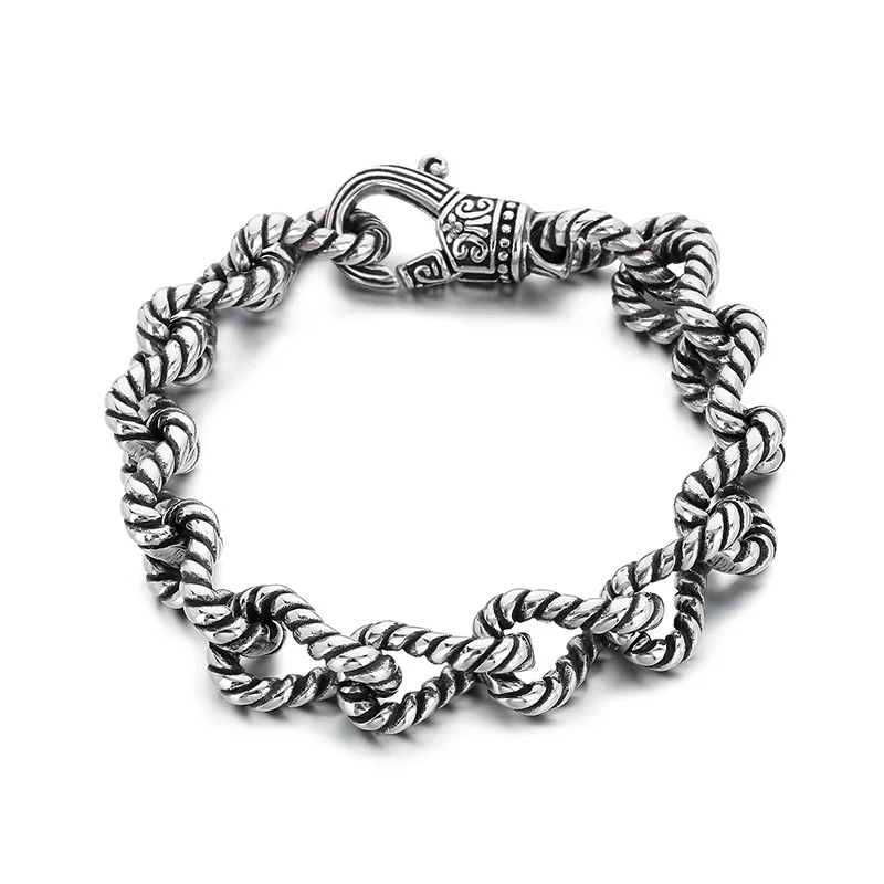 KALEN Fine Jewelry Men Gothic Bracelets Stainless Steel Rope Links Fashion Bracelets Bangles