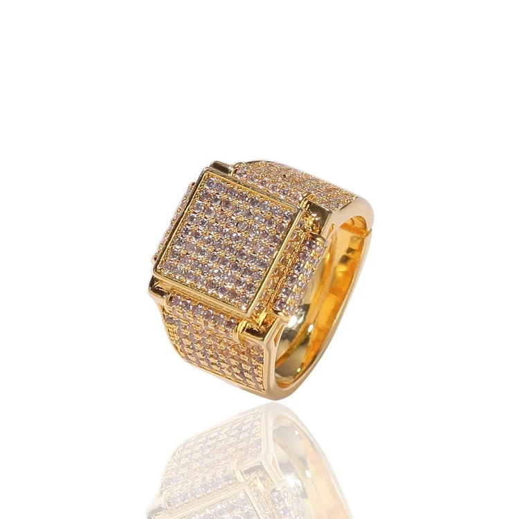 

Popular Hip hop male zircon ring square exaggerated ring Bling 18K Gold Plated ring Jewelry
