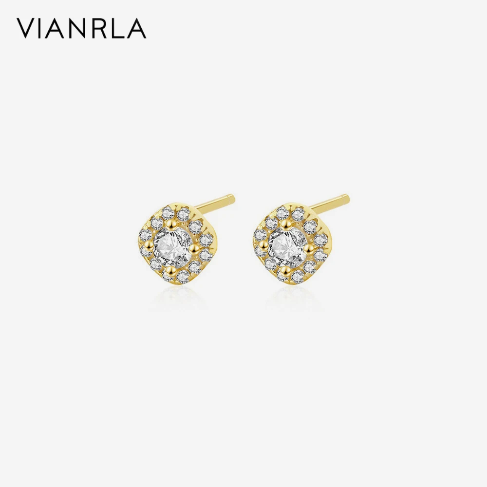 

VIANRLA 925 Sterling Silver Jewelry Ear Studs 18k Gold Plated Earring Zircon Square Share For Women Wholesale