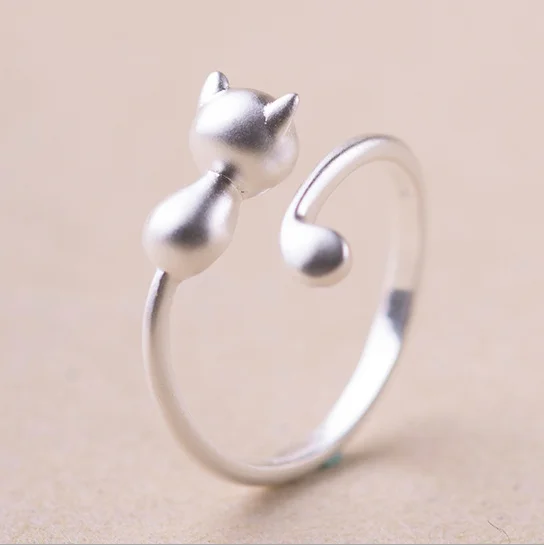 

China Factory Custom Fashion Simple Adjustable 60% Silver Women Ring Open Cute Cat Head Animal Ring For Girls Gift, As picture show