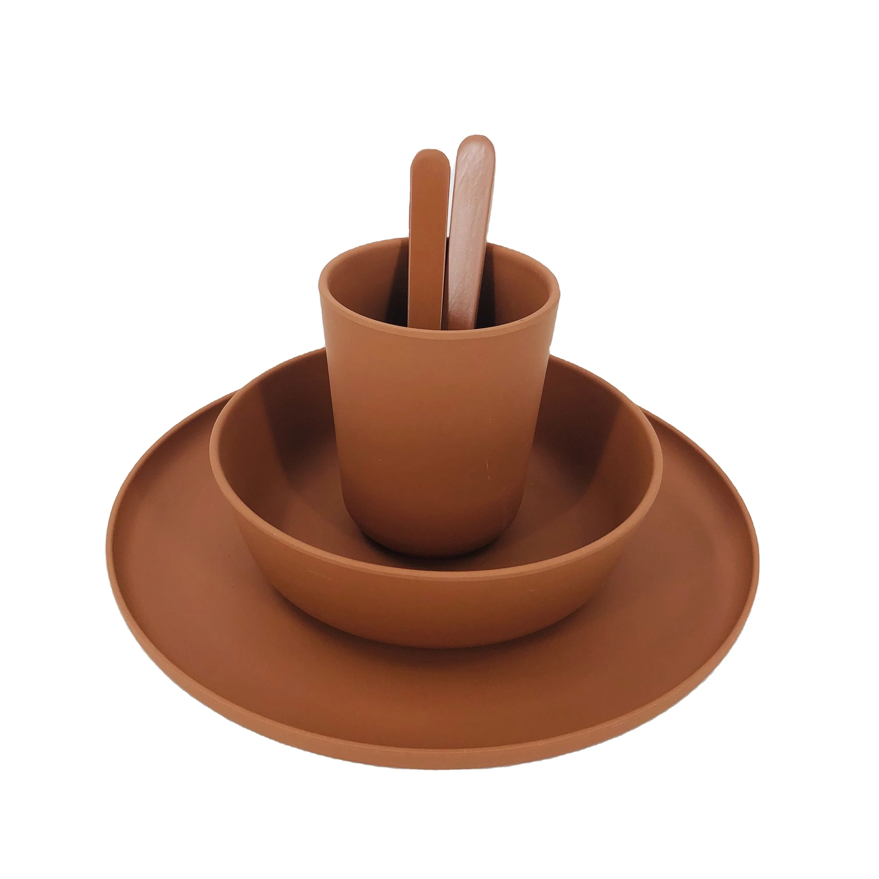 

Plant fiber eco friendly round LFGB bamboo dinnerware 5pcs kids party tableware set, As picture/customized