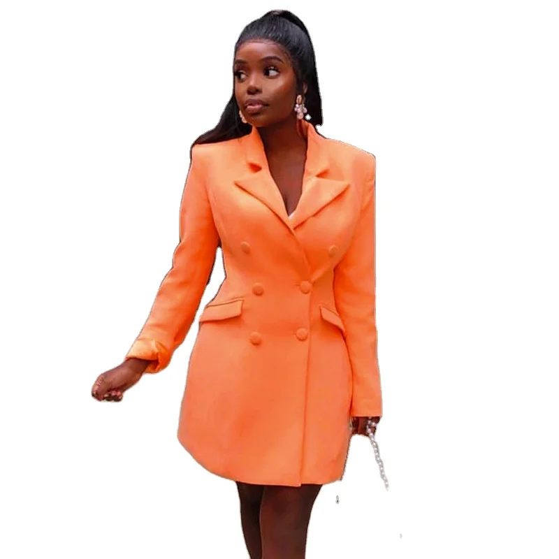 

Notched Pocket Buttons Mini Blazer Dress Women Fashion Long Sleeve Casual Autumn Dress Solid Elegant Office Ladies Blazer