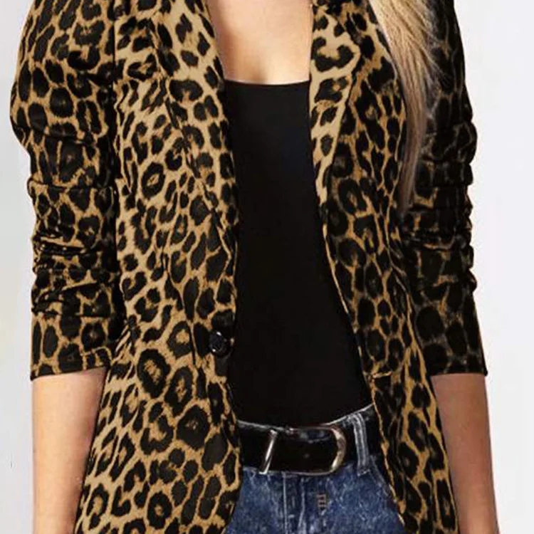 

a buckle print leopard suit collar bodycon women's coats jackets sehe fashion