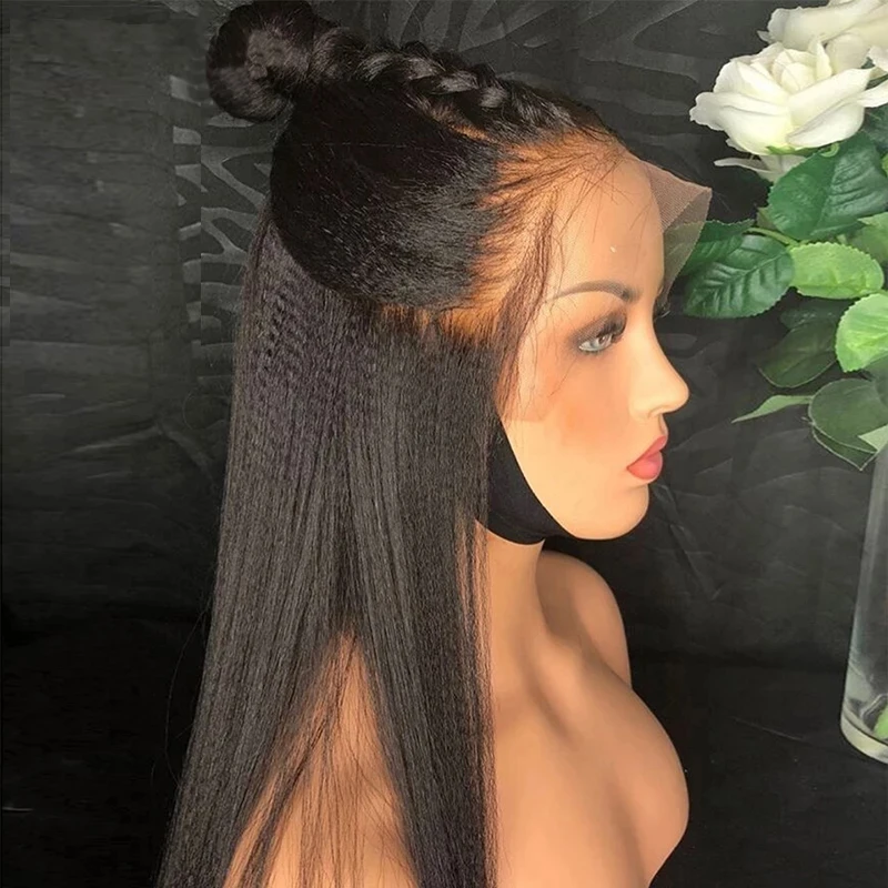 

Light Yaki Straight Lace Front Wigs Natural Synthetic Headband Wigs Can Be Styled Heat Resistant Fiber Hair T Part Wig For Women