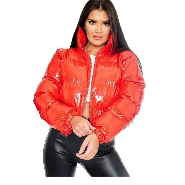 

OEM clothing manufacturer custom shiny bubble bomber women jacket short style hot sell lady coat, Customized color