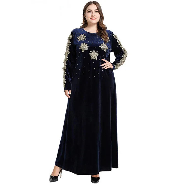 

MXCHAN Fashionable classic applique beaded maxi size velvet abaya dresses 2020 dubai