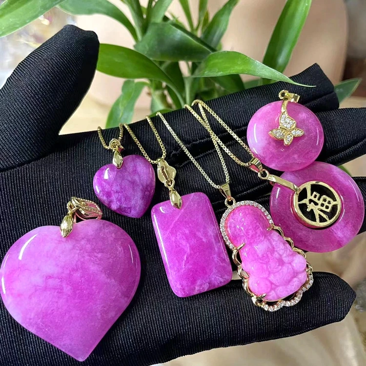 

Charm Pink Jade Pendant Buddha Butterfly Heart Necklaces Natural Jade Chinese Dragon Necklace Jewelry Sets For Women