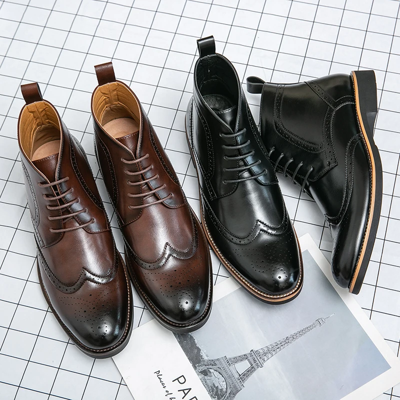 

Popular British Trend Lace-up Male Leather Fashion Formal Ankle Boots Dress Shoes, Black;brown