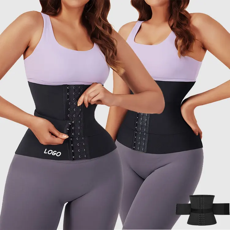 

2022 custom logp latex high waist 3 pieces tummy waist trainer wrap with hooks waist trainer