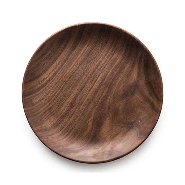 

round wooden plates black walnut wood food serving dishes for sale