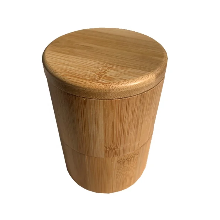

100% Organic Bamboo Seasoning Jar Custom Logo 3-1/2-Inch Round Cylinder Box Plain Bamboo Wood Salt Spices Jars Container, Bamboo natural