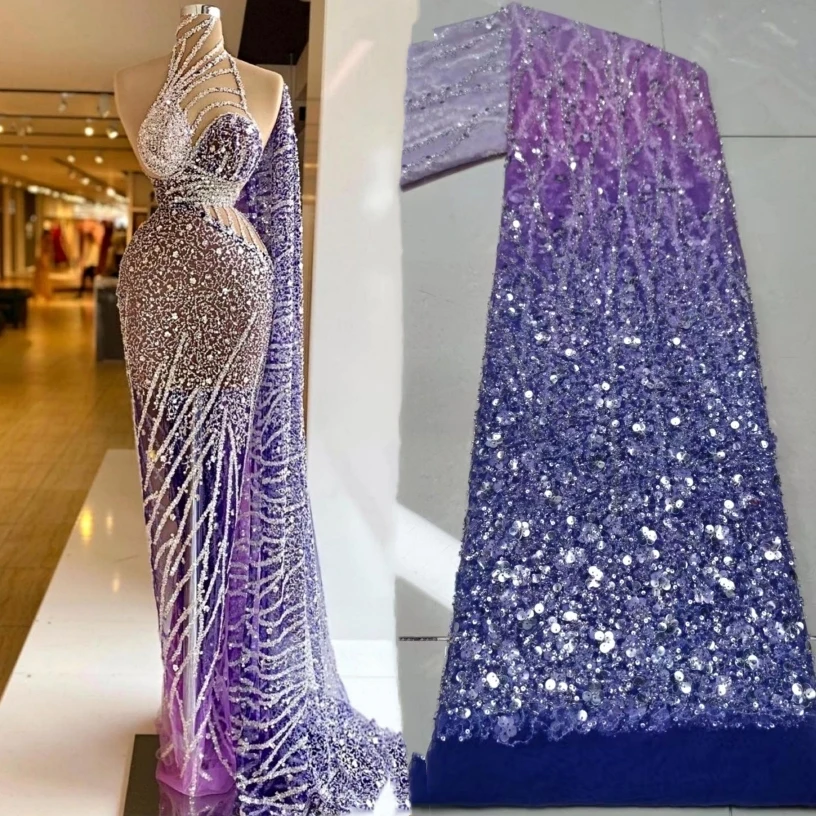 

Fancy lace design sequins lace fabric with beads for wedding dress dubai