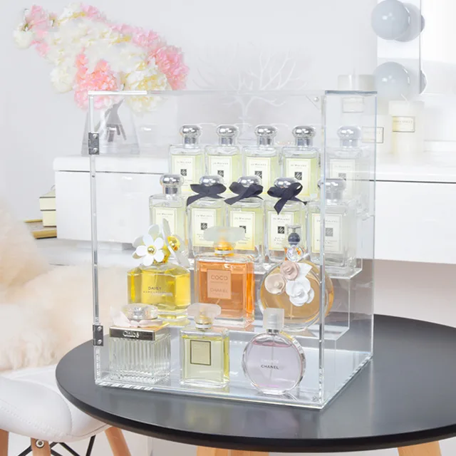 Large Stepped Door Perfume Display Rack Acrylic Skin Care Box 3/4 Tiers ...