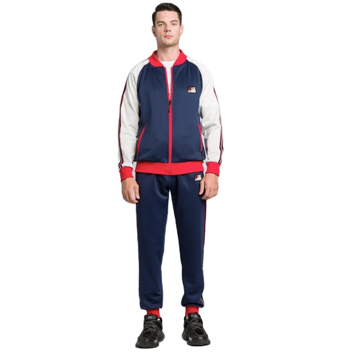 

2021new mens Custom LOGOmatching color suit Retro Design Cartoon Badge Cardigan two-piece suit matching color collar sport suit