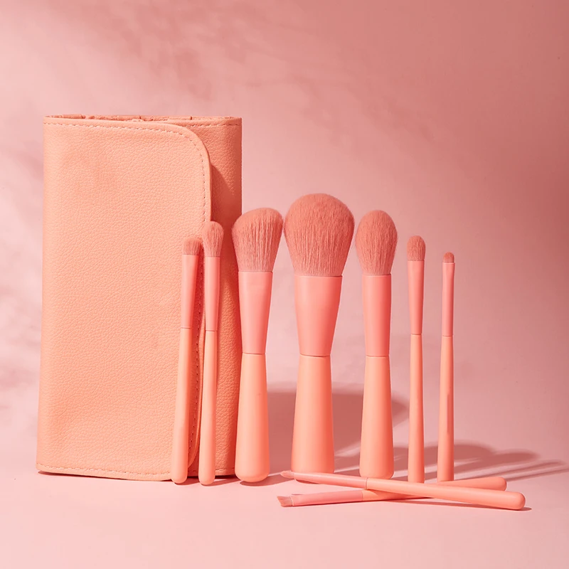 

New 9pcs pink synthetic face private label makeup brush pink with case