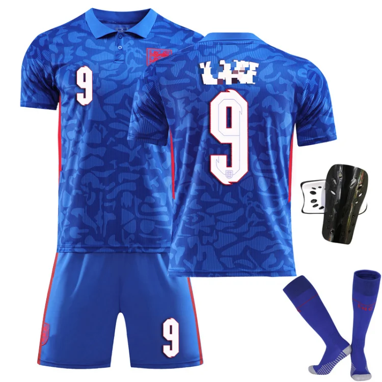 

Wholesale England football jersey uniform blue No.9 No. 10 Rushford No.7 Stirling European Cup soccer jersey set