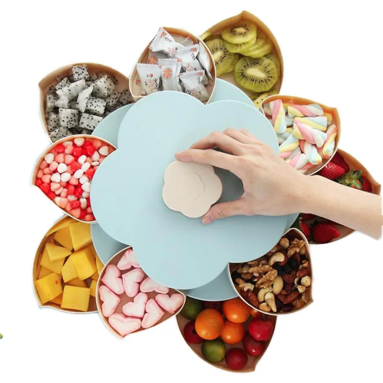 

European creative double rotating candy box rotating fruit bowl wedding candy box, Blue,pink