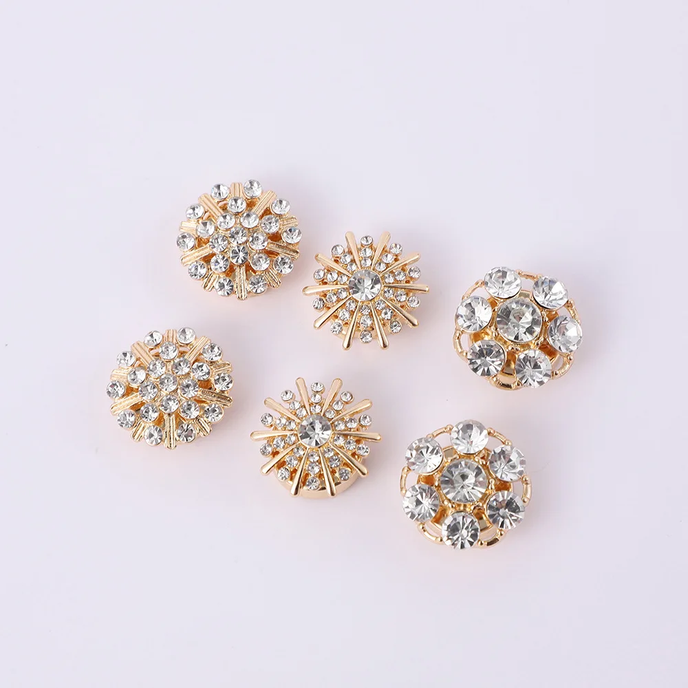 JFRB058-60 Fashion Rhinestone Crystal Button Covers Metal Alloy Detachable Button Cover Clip Over Existing Shirt Button